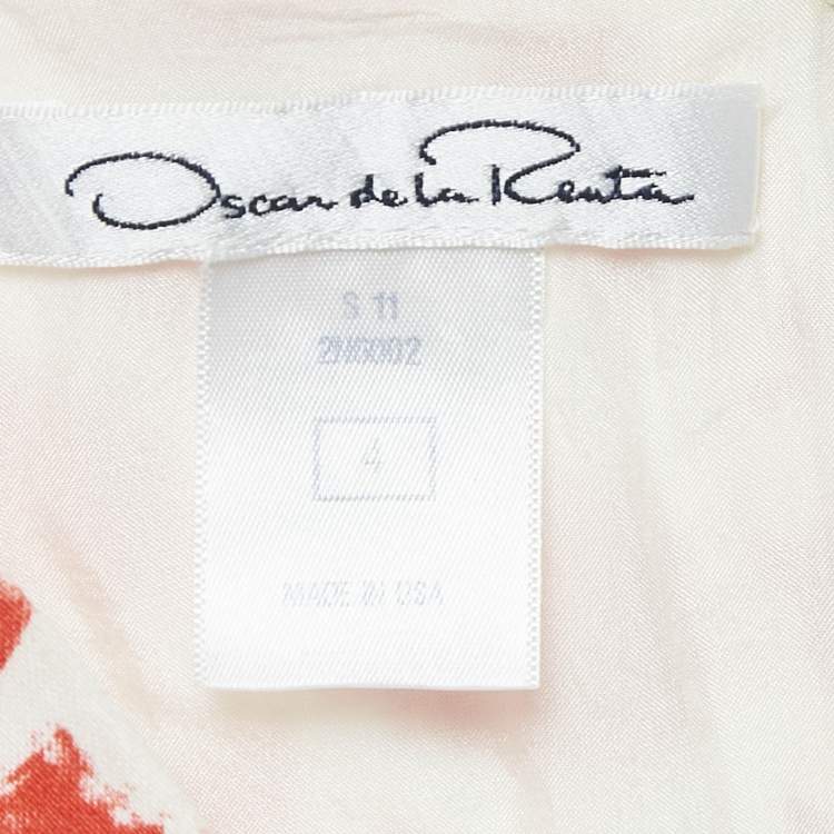 Pre Owned Oscar de la Renta White/Red Floral Print Cotton Sleeveless Short Dress S