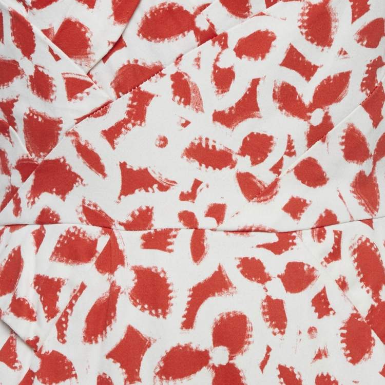 Pre Owned Oscar de la Renta White/Red Floral Print Cotton Sleeveless Short Dress S