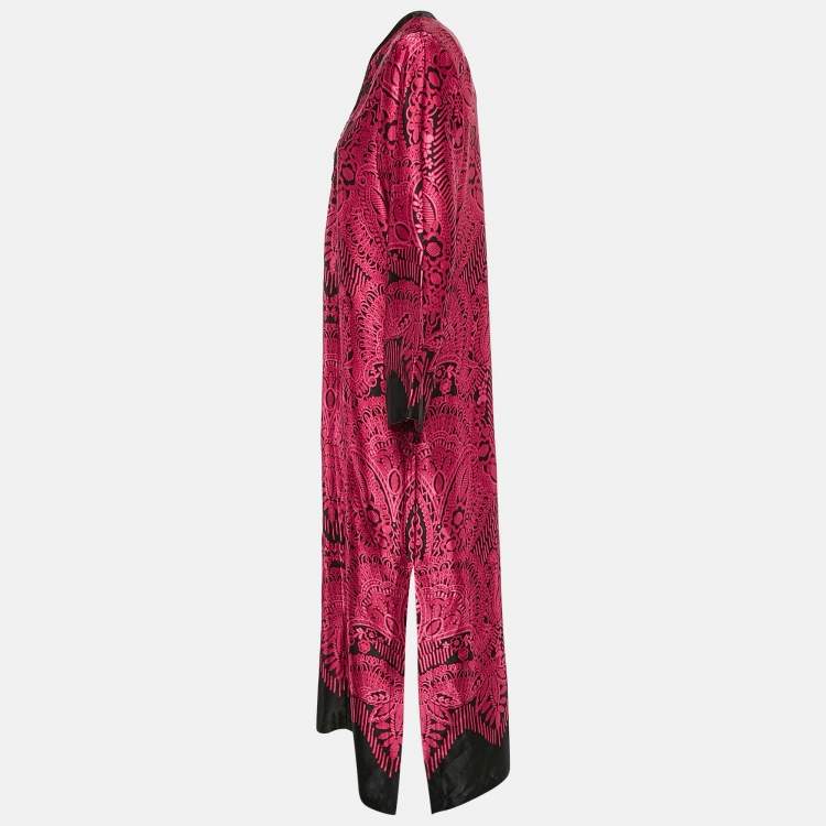 مملوكة مسبقًا Oscar de la Renta Pink/Black Printed Satin Maxi Kaftan Dress S