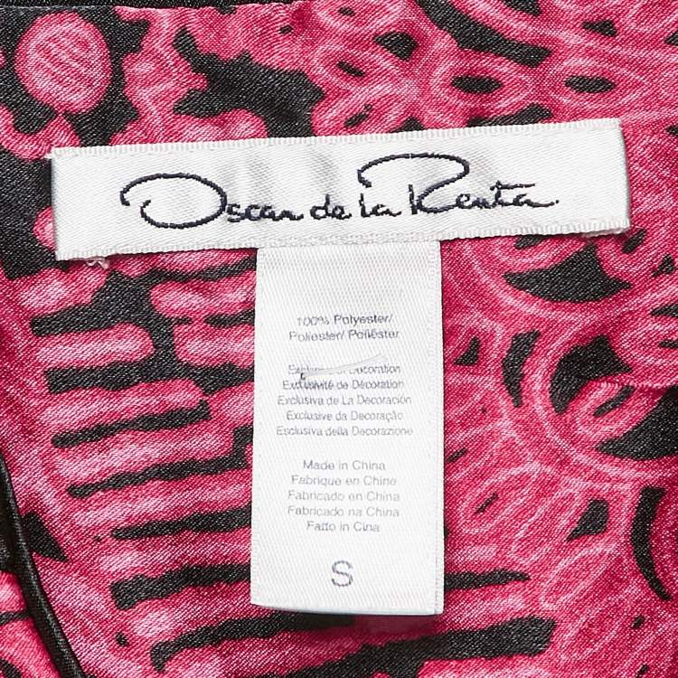 مملوكة مسبقًا Oscar de la Renta Pink/Black Printed Satin Maxi Kaftan Dress S