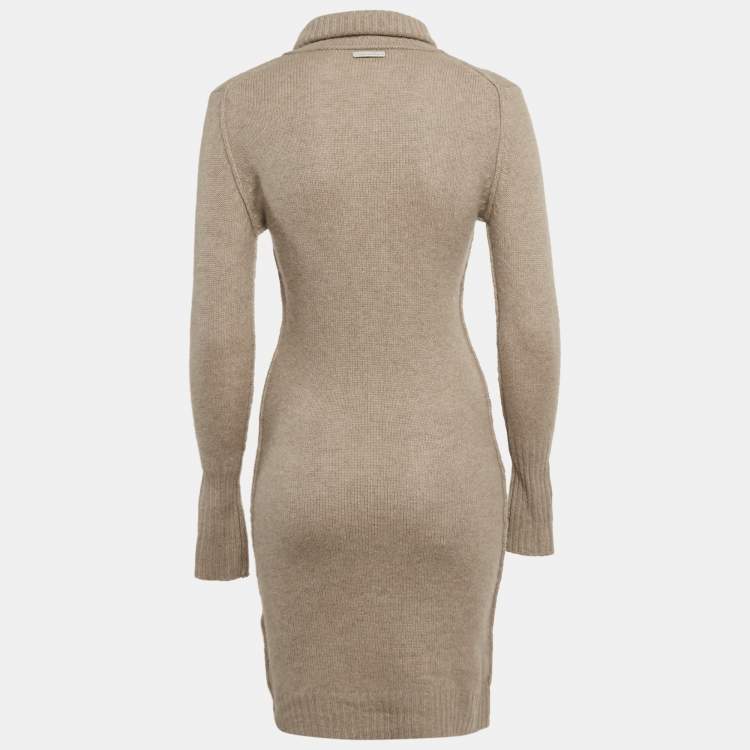 Pre Owned Oscar de la Renta Beige Cashmere Turtle Neck Sweater Dress S