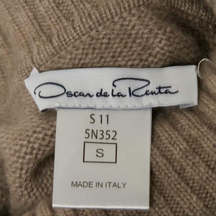 Pre Owned Oscar de la Renta Beige Cashmere Turtle Neck Sweater Dress S