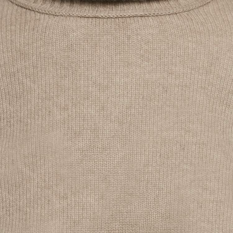 Pre Owned Oscar de la Renta Beige Cashmere Turtle Neck Sweater Dress S