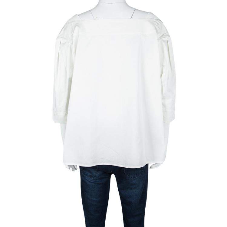 Pre Owned Oscar De La Renta Off White Cotton Puffed Sleeve Blouse XXXL