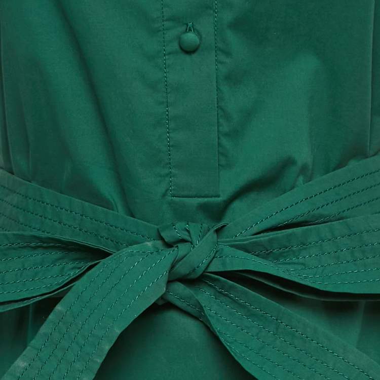 Pre Owned Oscar de la Renta Green Cotton Ruffled Sleeveless Short Dress XS