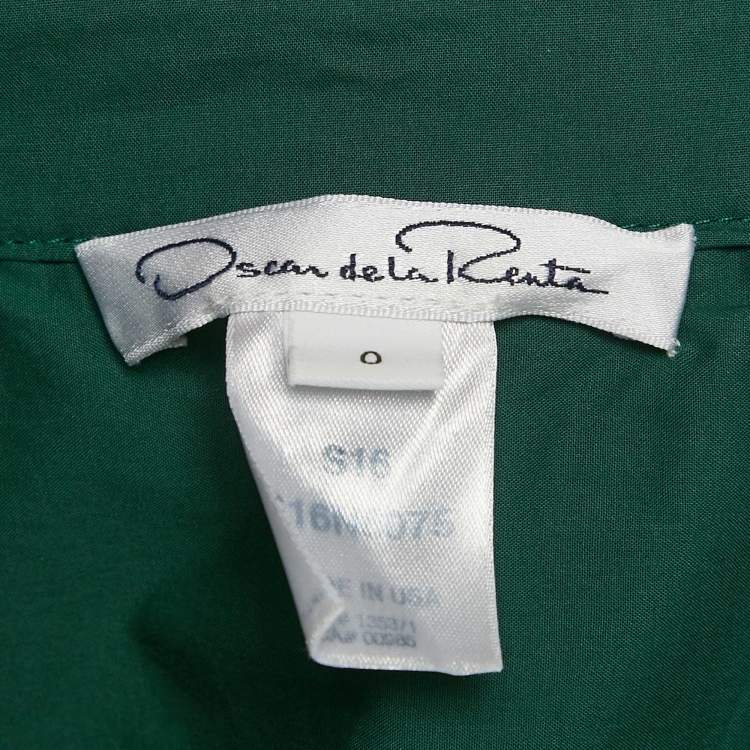 Pre Owned Oscar de la Renta Green Cotton Ruffled Sleeveless Short Dress XS