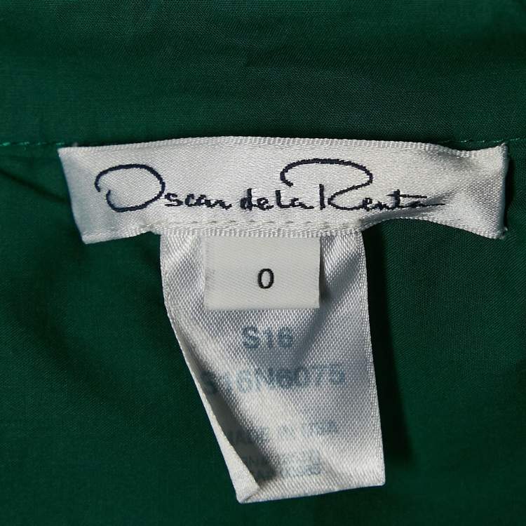 Pre Owned Oscar de la Renta Green Cotton Ruffled Sleeveless Short Dress XS