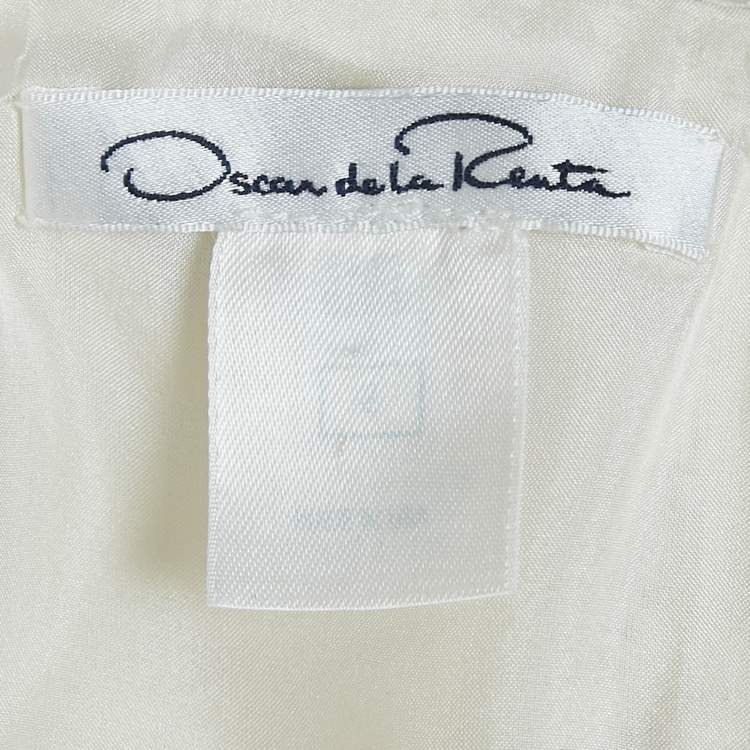 Pre Owned Oscar de la Renta Off-White Lace Ruffled Sleeveless Mini Dress S