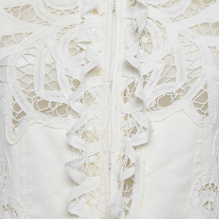 Pre Owned Oscar de la Renta Cream Lace Jacket S