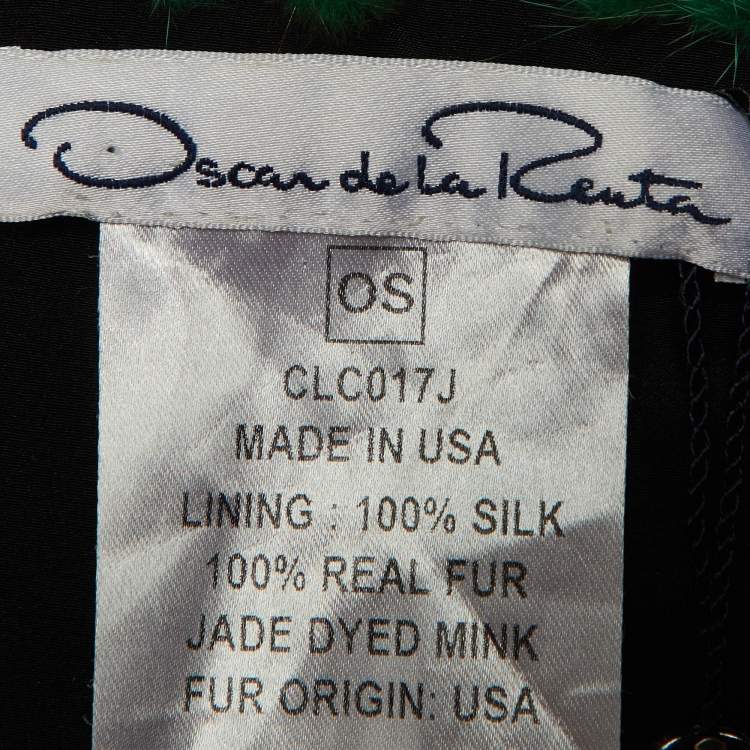 Pre Owned Oscar de la Renta Jade Green Marble Print Fur Tie-Up Bolero Jacket One Size 