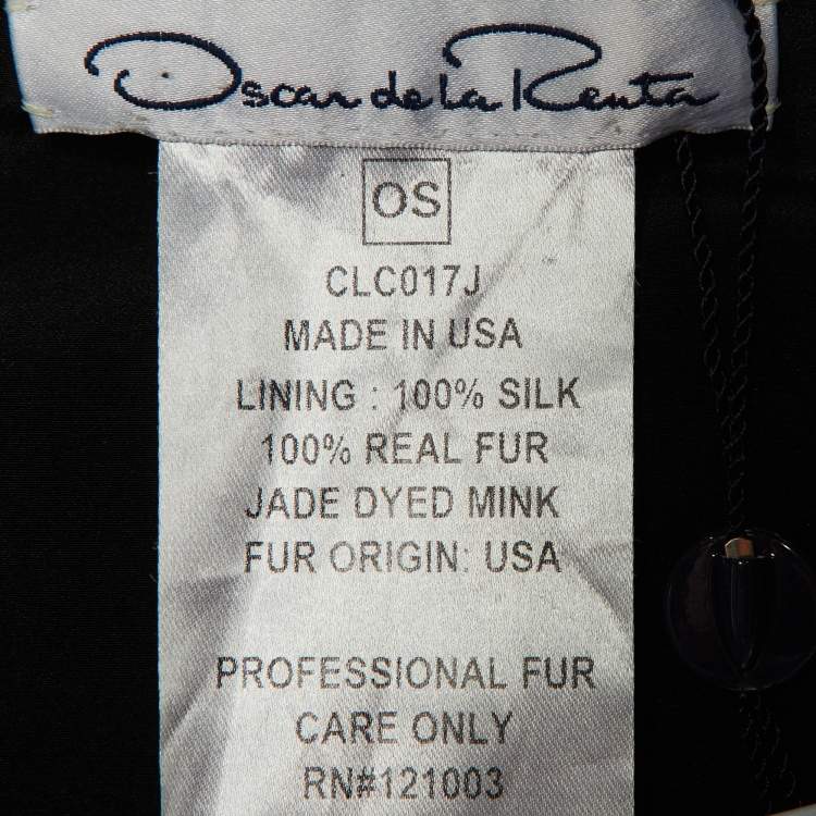 Pre Owned Oscar de la Renta Jade Green Marble Print Fur Tie-Up Bolero Jacket One Size 