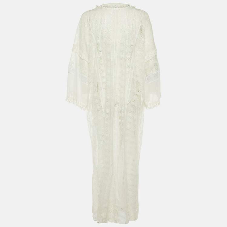 مملوكة مسبقًا Oscar de la Renta White Lace Sheer Kaftan Maxi Dress S