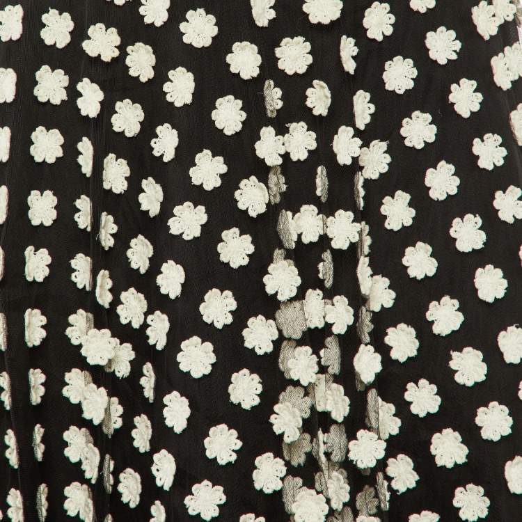 Pre Owned Oscar de la Renta Black Tulle Floral Applique Maxi Skirt M