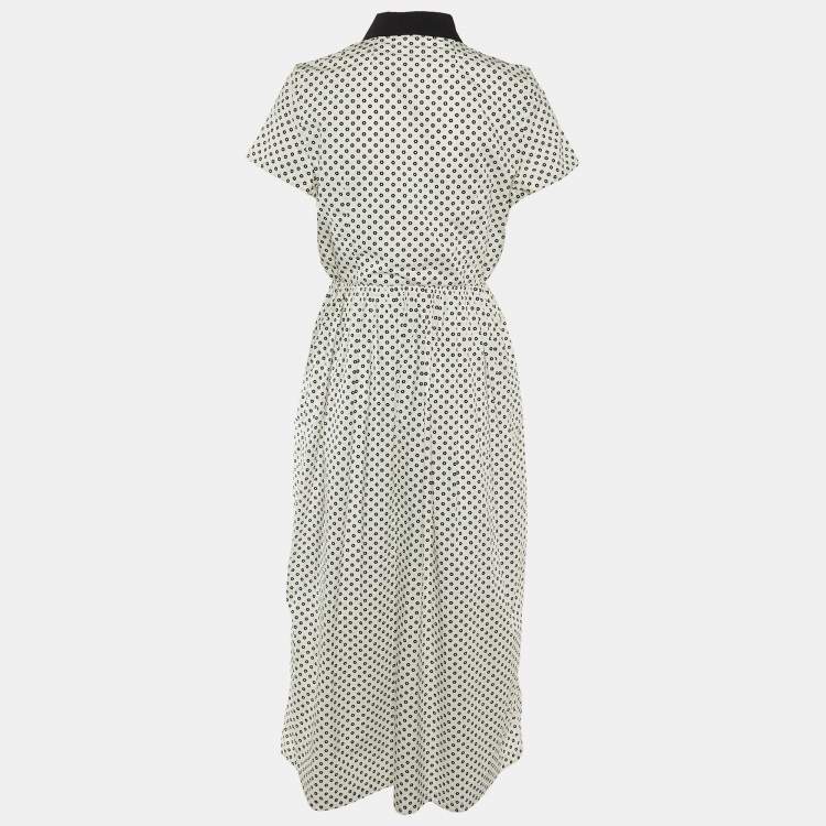 Pre Owned Oscar de la Renta Monochrome Floral Printed Cotton Maxi Dress M