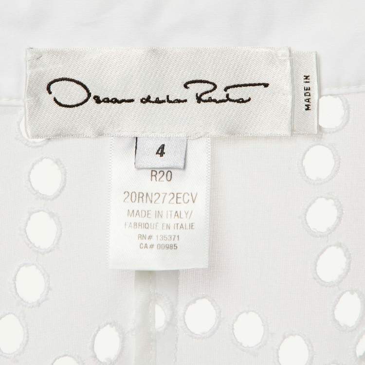 Pre Owned Oscar de la Renta White Eyelet Cotton Midi Dress S