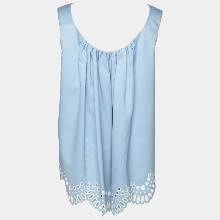 مملوكة مسبقًا Oscar de la Renta Blue Wool Silk Top M