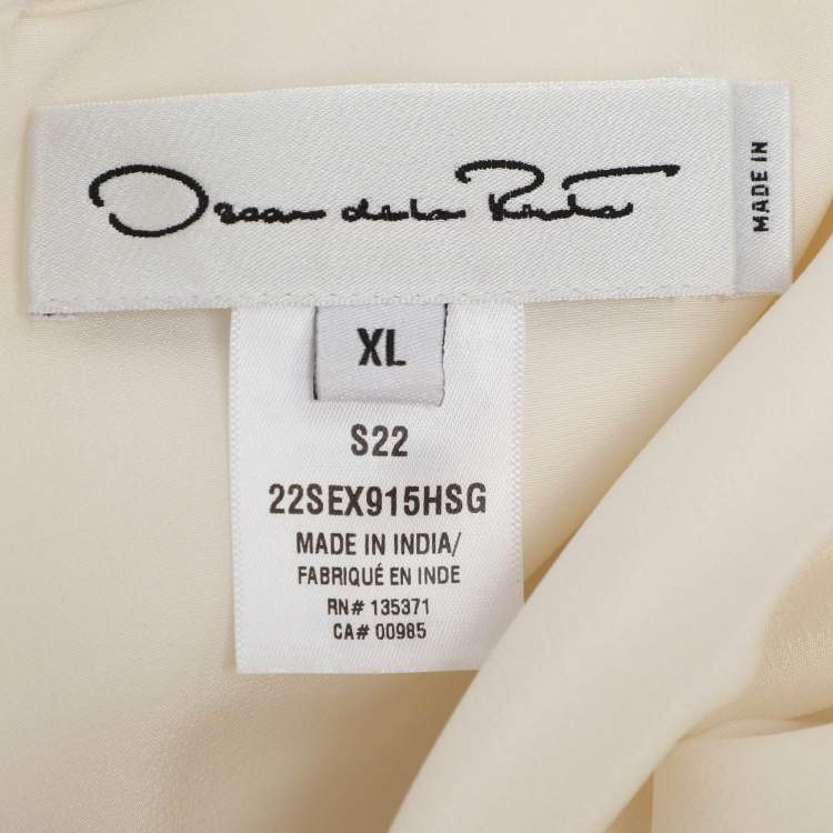 Pre Owned Oscar de la Renta Cream Crepe Beaded Fringe Caftan XL