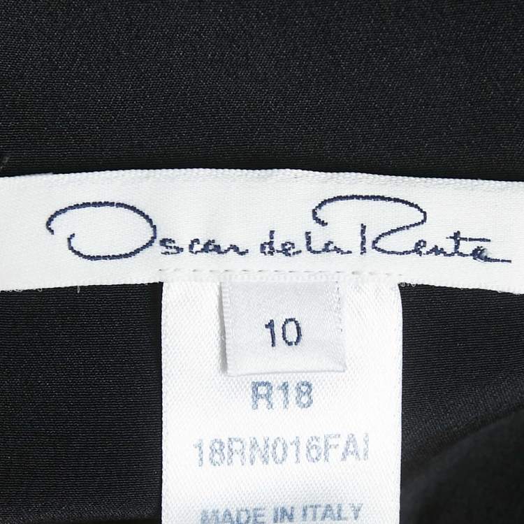 Pre Owned Oscar de la Renta Black Triangle Appliqué Tulle and Silk-Faille Gown L