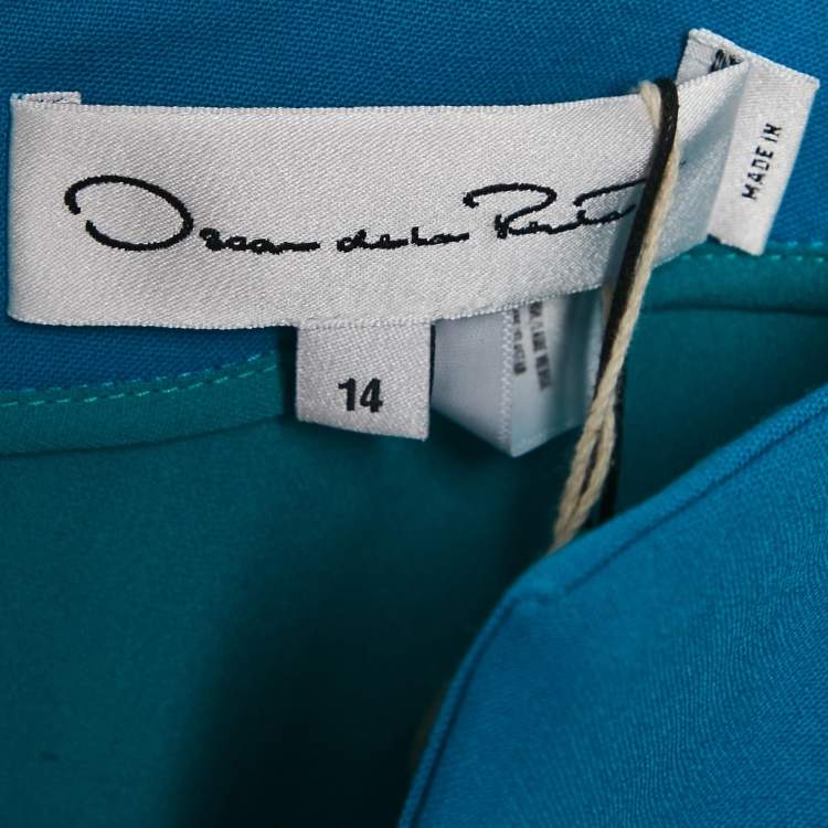 Pre Owned Oscar de la Renta Blue Wool Ruched Midi Dress XL