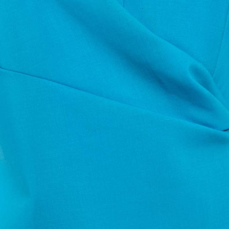 Pre Owned Oscar de la Renta Blue Wool Ruched Midi Dress XL
