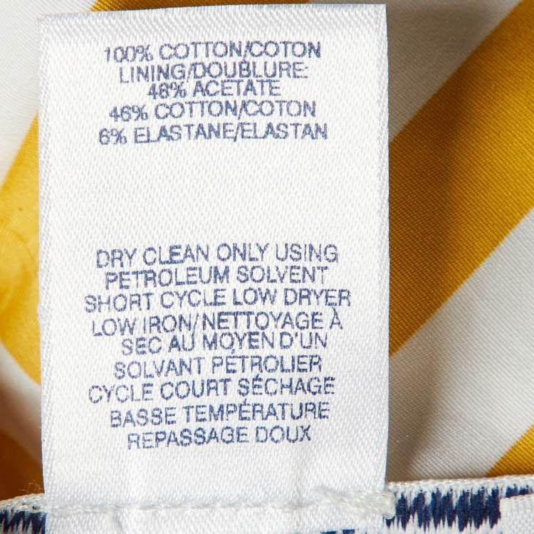 Pre Owned Oscar de la Renta Yellow Striped Cotton Belted Maxi Dress XL