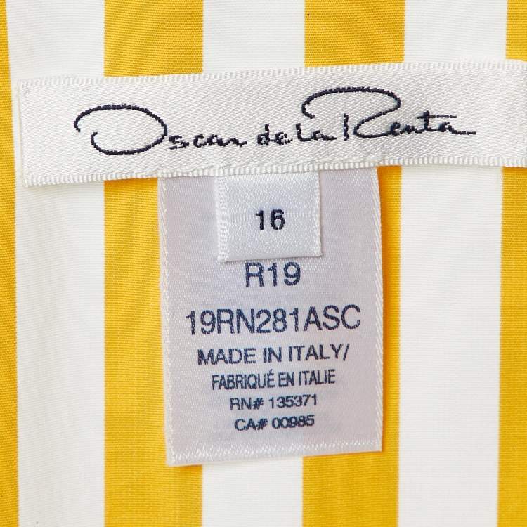 Pre Owned Oscar de la Renta Yellow Striped Cotton Belted Maxi Dress XL