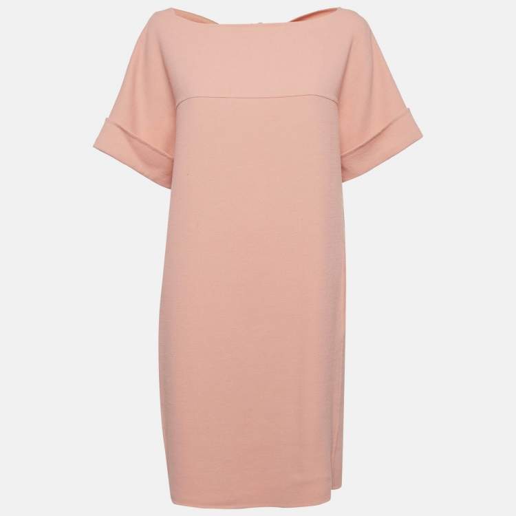 Pre Owned Oscar de la Renta Peachy Pink Virgin Wool Tie-Up Detail Mini Dress L