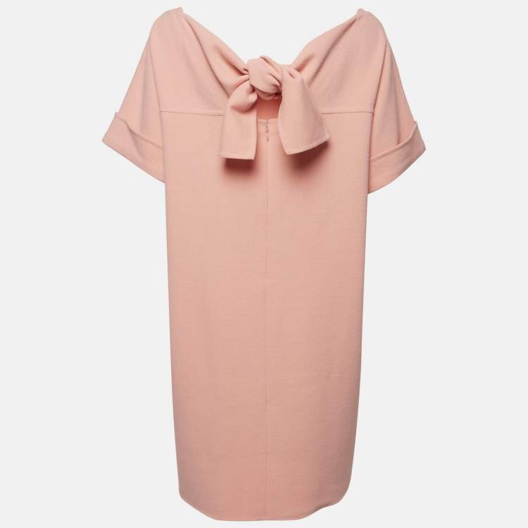 Pre Owned Oscar de la Renta Peachy Pink Virgin Wool Tie-Up Detail Mini Dress L