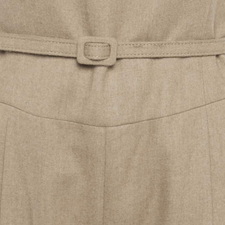 Pre Owned Oscar de la Renta Brown Camel Wool Belted Sleeveless Jumpsuit M