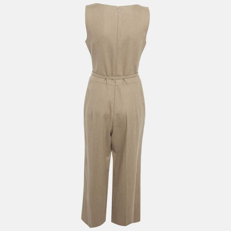 Pre Owned Oscar de la Renta Brown Camel Wool Belted Sleeveless Jumpsuit M