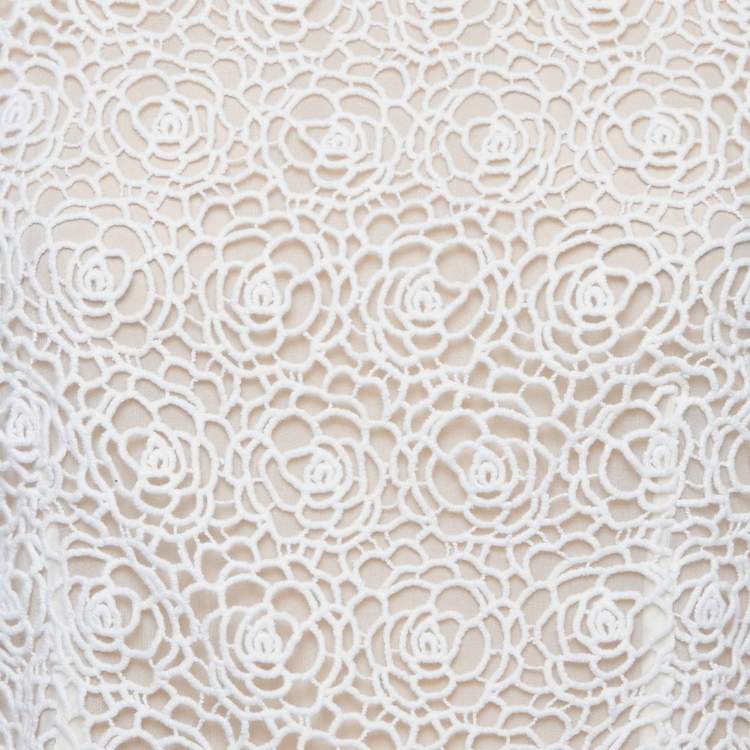 Pre Owned Oscar de la Renta White Lace and Crepe Sleeveless Top M