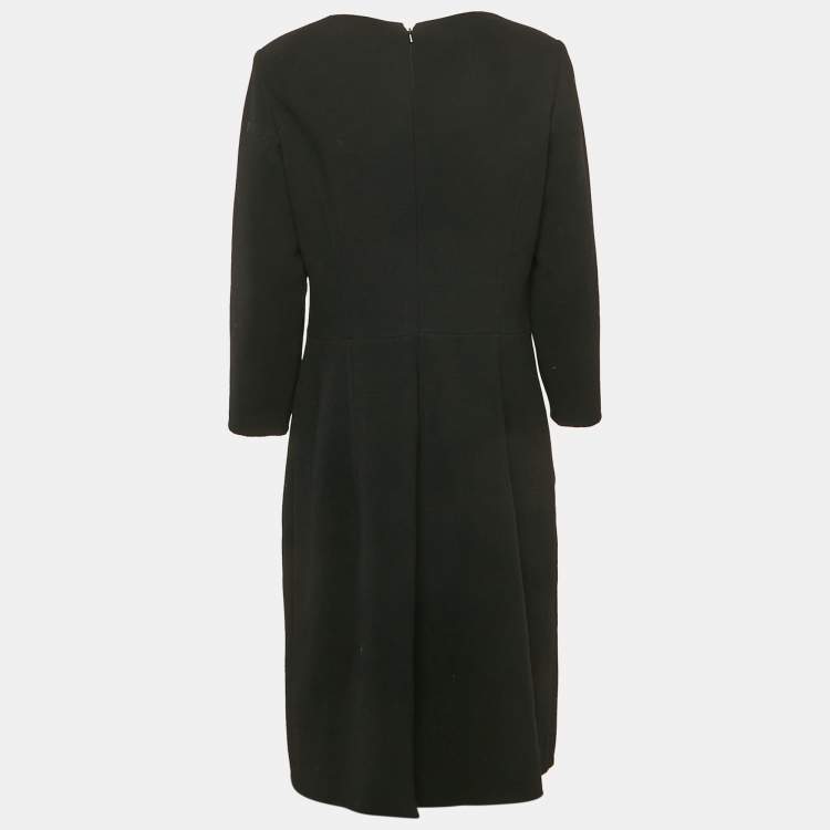 Pre Owned Oscar de la Renta Black Embroidered Wool Midi Dress XL