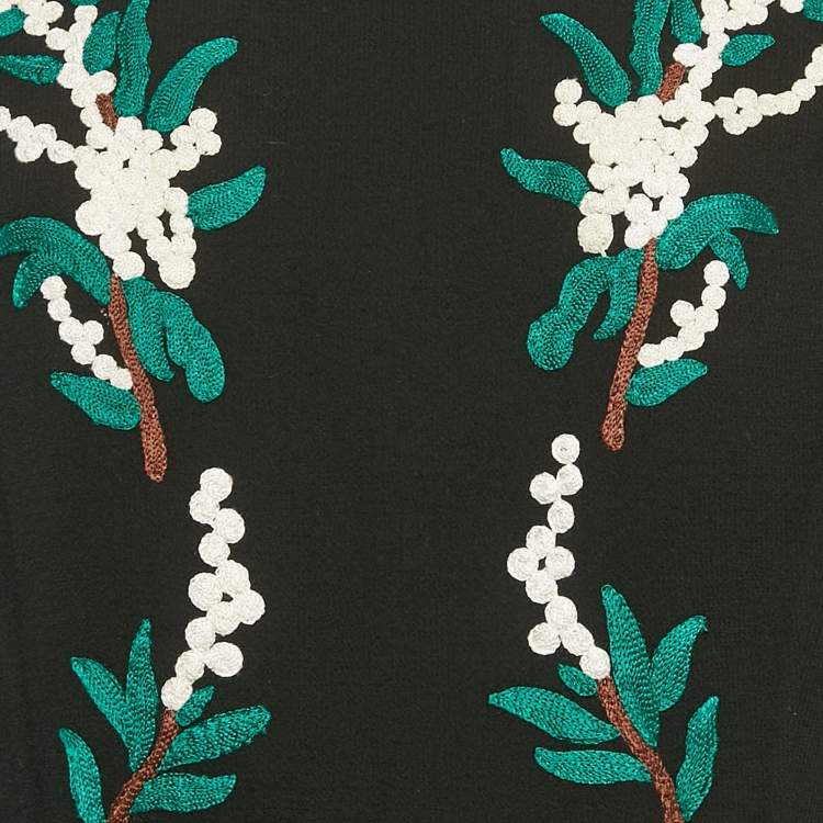 Pre Owned Oscar de la Renta Black Embroidered Wool Midi Dress XL