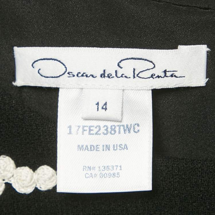 Pre Owned Oscar de la Renta Black Embroidered Wool Midi Dress XL