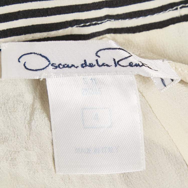 Pre Owned Oscar de la Renta Black Striped Silk Wide-Leg Trousers S