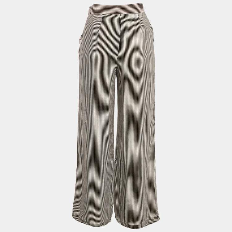 Pre Owned Oscar de la Renta Black Striped Silk Wide-Leg Trousers S