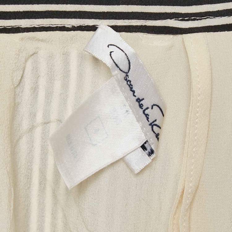 Pre Owned Oscar de la Renta Black Striped Silk Wide-Leg Trousers S