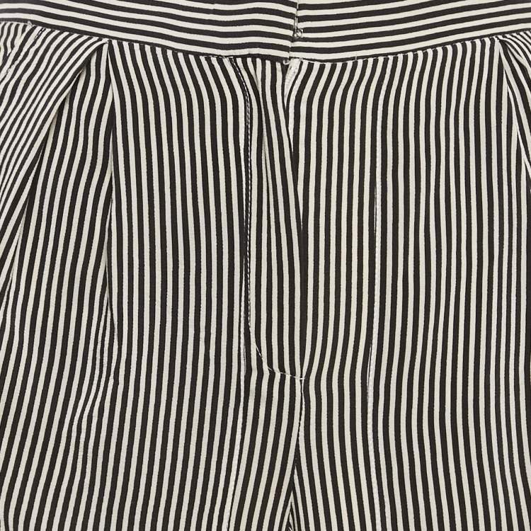 Pre Owned Oscar de la Renta Black Striped Silk Wide-Leg Trousers S