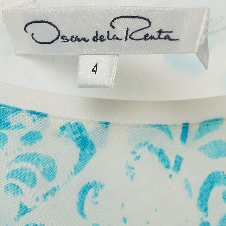 Pre Owned Oscar de la Renta Blue & White Printed Cotton Mini Dress S