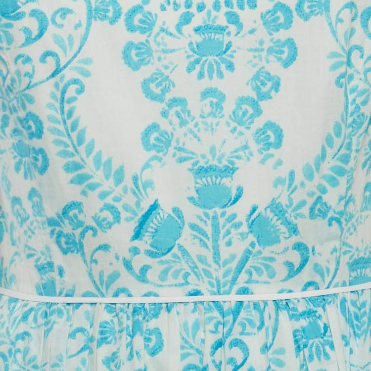 Pre Owned Oscar de la Renta Blue & White Printed Cotton Mini Dress S