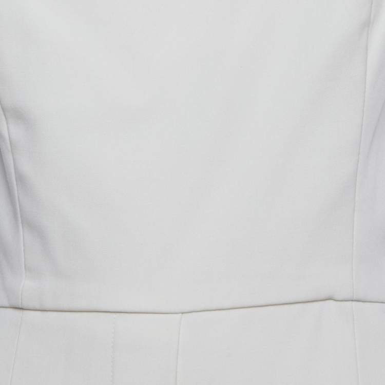 Pre Owned Oscar de la Renta White Tulle Trim Wool One Shoulder Jumpsuit L