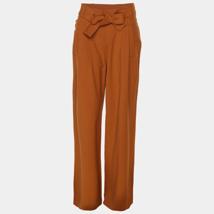 Pre Owned  Oscar de la Renta Brown Cupro Palazzo Pants S