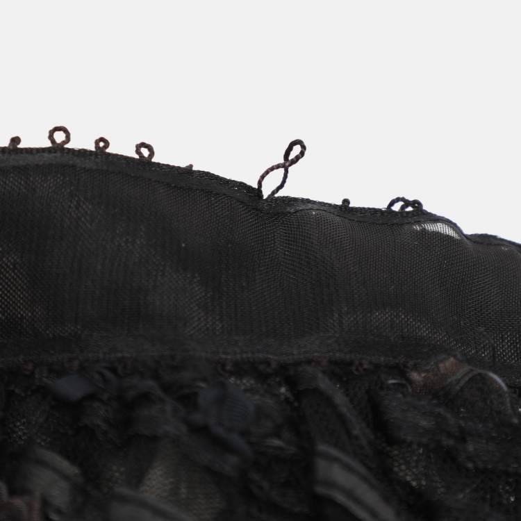 Pre Owned Oscar de la Renta Black Lace and Leather Midi Skirt M