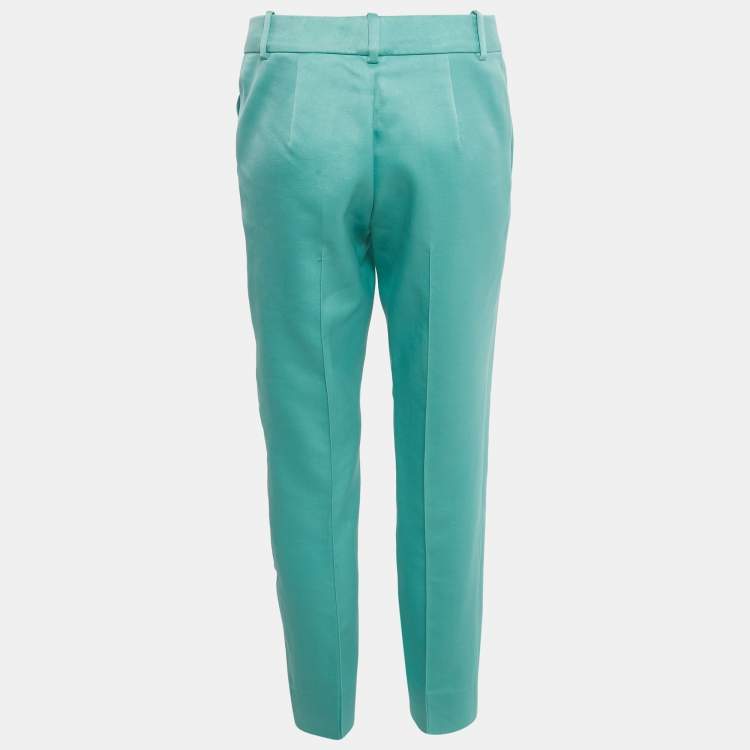 Pre Owned Oscar de la Renta Aqua Green Wool & Silk Formal Trousers S