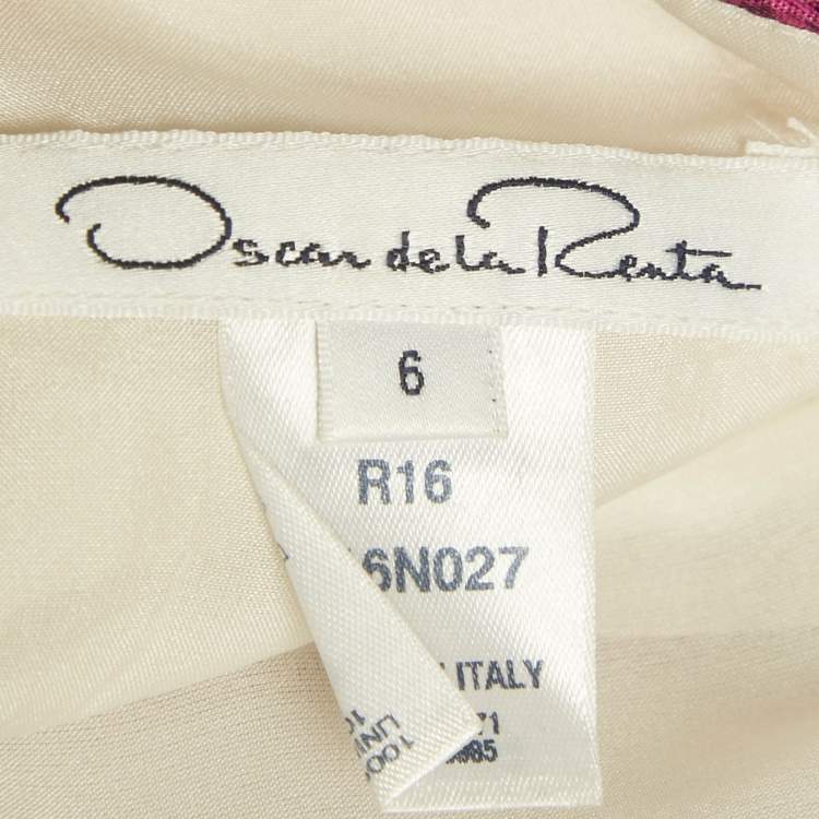 Pre Owned Oscar de la Renta Beige Watercolor Printed Silk Maxi Dress M