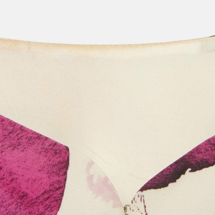 Pre Owned Oscar de la Renta Beige Watercolor Printed Silk Maxi Dress M