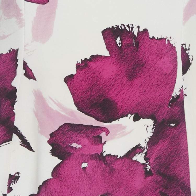 Pre Owned Oscar de la Renta Beige Watercolor Printed Silk Maxi Dress M