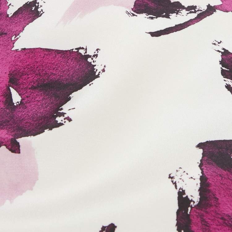 Pre Owned Oscar de la Renta Beige Watercolor Printed Silk Maxi Dress M