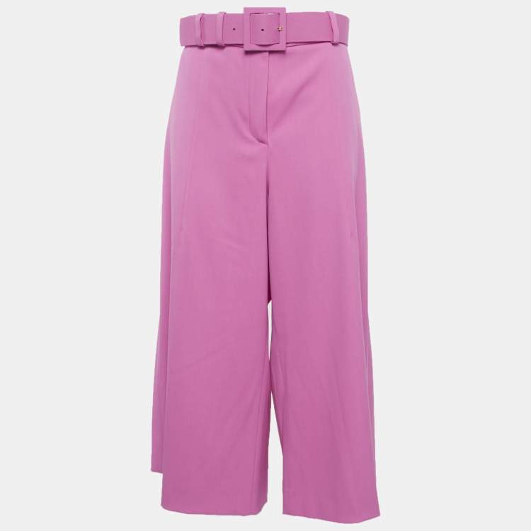 Pre Owned Oscar de la Renta Pink Stretch Wool Belted Culottes XL