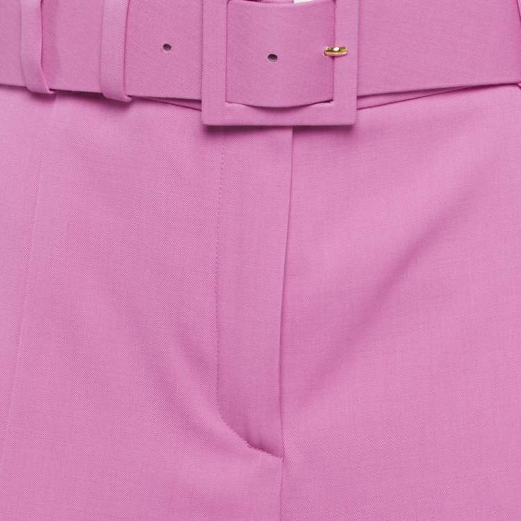 Pre Owned Oscar de la Renta Pink Stretch Wool Belted Culottes XL